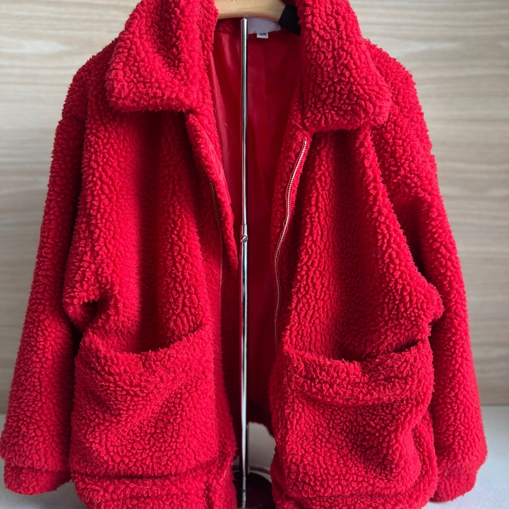 Oversized XS Valentine Plush I.AM.GIA Pixie Jacket Faux Shearling Red Teddy Coat